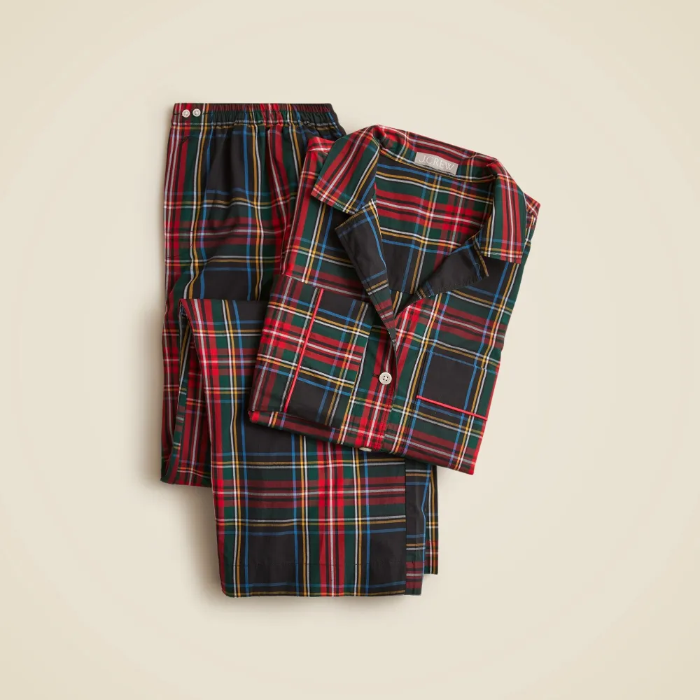 Pajama pant set in striped cotton poplin