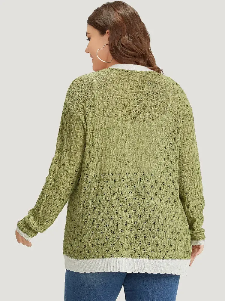 Two Tone Patchwork Cut Out Button Down Cardigan