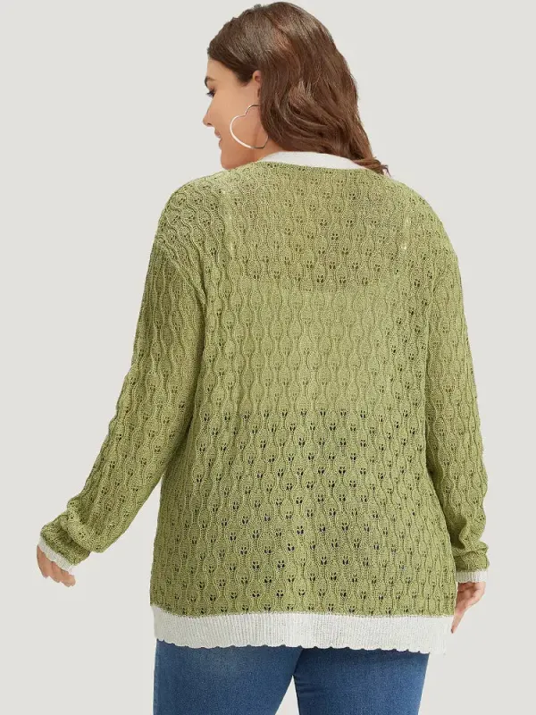 Two Tone Patchwork Cut Out Button Down Cardigan