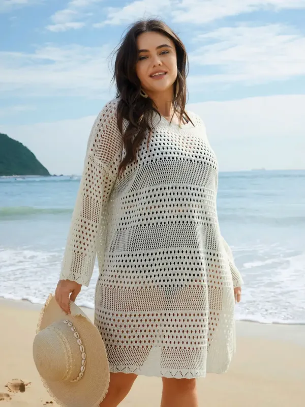 Cut-Out Plain Round Neck Swim Cover-Up