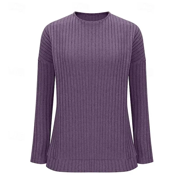 Women's Sweater Pullover Streetwear Casual Solid Color Ribbed Crew Neck Buttons Knitted Long Sleeve Regular Tops Knit Daily Holiday Weekend Black Army Green Fall Winter