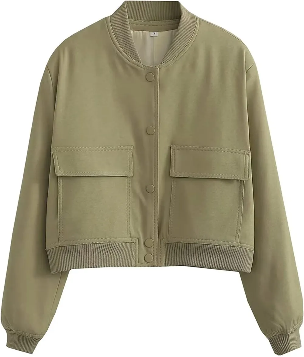 Womens Cropped Bomber Jacket Button Down Varsity Jackets Shackets With Pockets