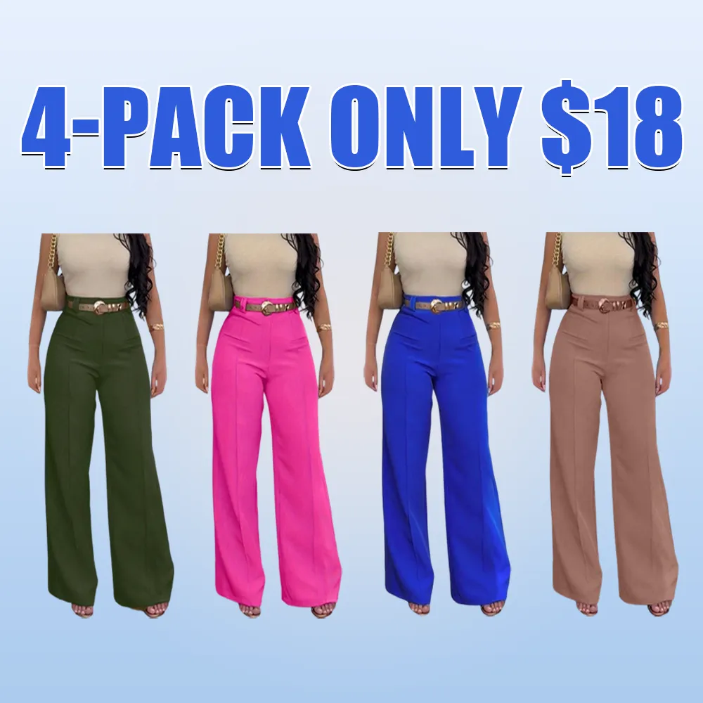 Women's Plain Pocket Wide Leg Fit Pants, Basic Classy Comfy Trousers for Spring & Fall