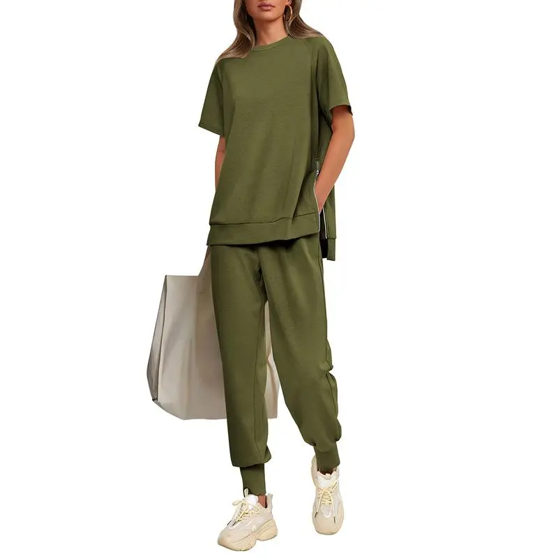 Women's 2-Piece Summer Tracksuit – Short Sleeve Top & Pocket Pants