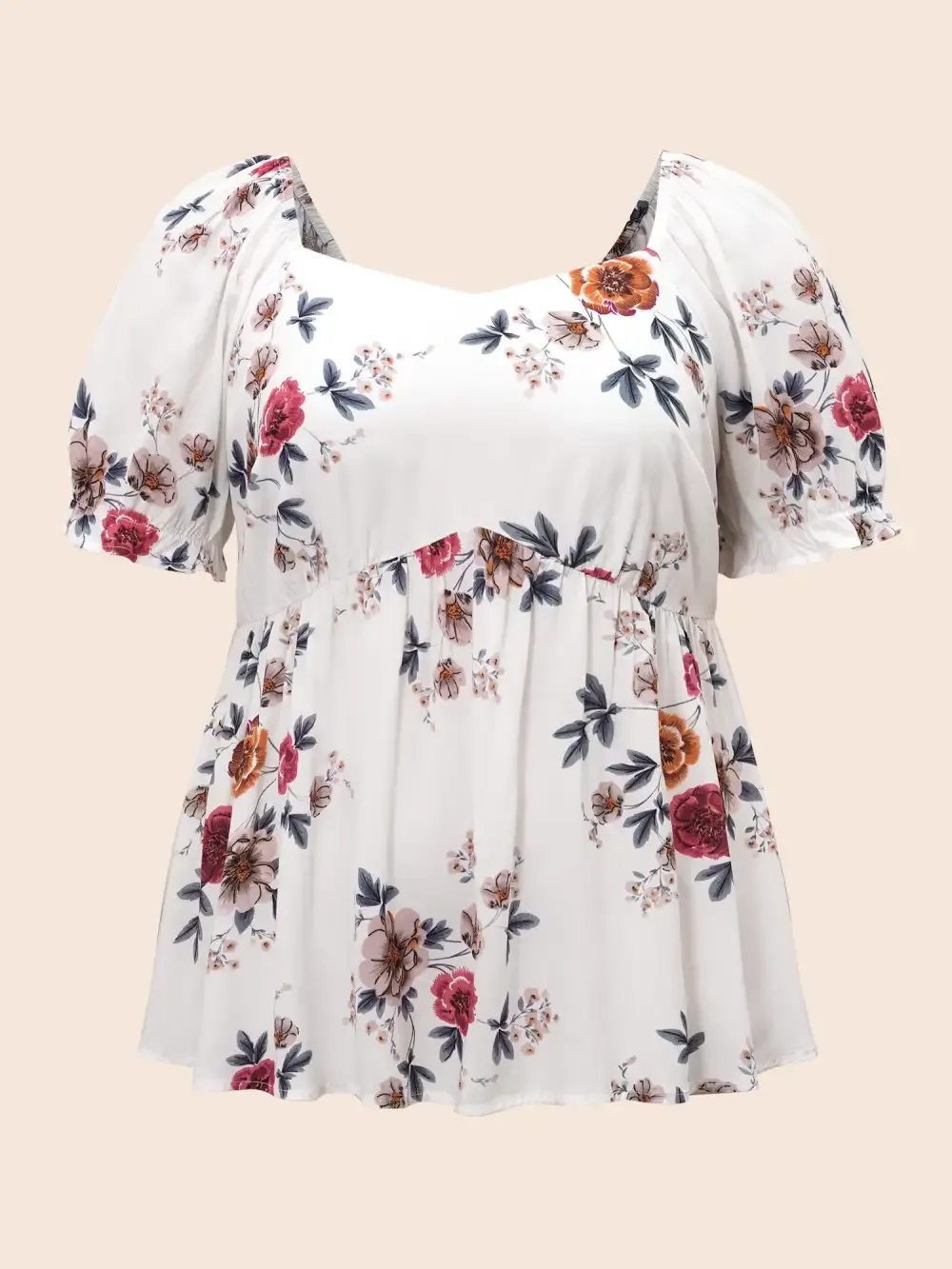 Floral Print Square Neck Gathered Puff Sleeve Blouse