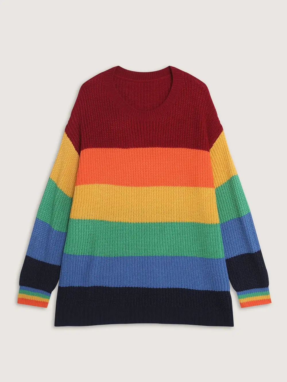 Vibrant Color Stripes Round Neck Pullover