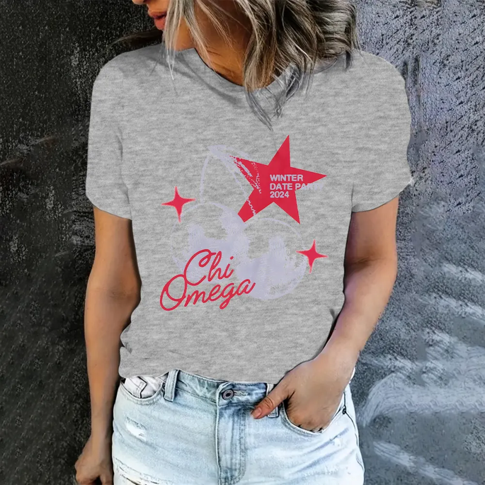 Retro Vintage Disco Ball Cherries Halftone Sparkles Star Script Winter Date Party Crew Neck T-shirt 02