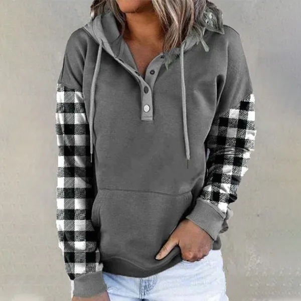 Casual Cotton Blends Checked/Plaid Hooded Regular Fit Sweatshirts
