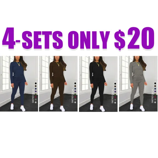 Women's Solid Long Sleeve Top & Pants Set – Minimalist, Casual, Comfy Outfit for Daily Wear.