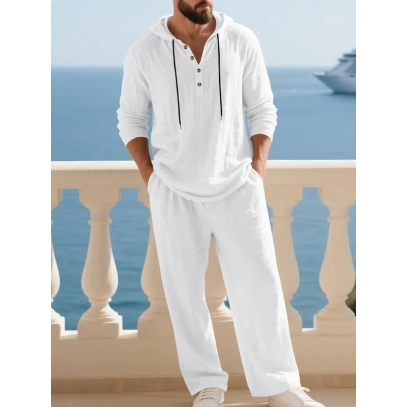 Men's Trendy Linen Hooded Two-Piece Set
