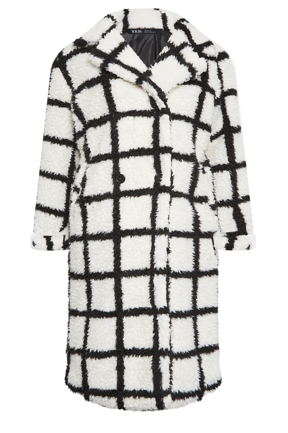 YOURS Curve White & Black Check Teddy Maxi Coat