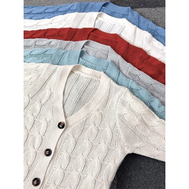 Women's Cardigan Pocket Knitted Button Solid Color Casual Chunky Long Sleeve Regular Fit Sweater Cardigans