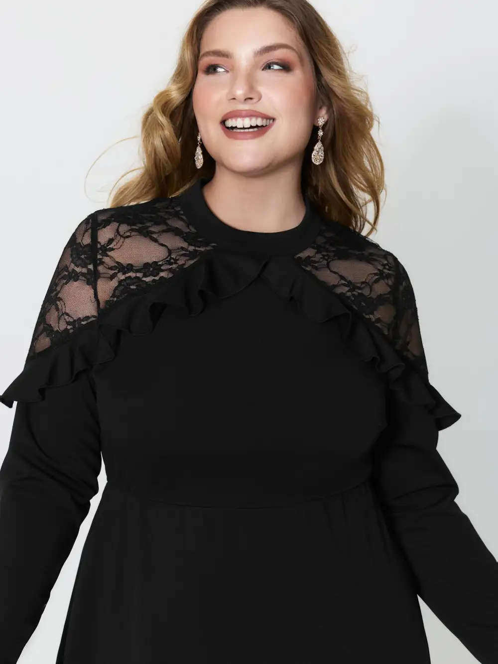 Lace Trim Ruffled Sheer Stretchy Party Dress