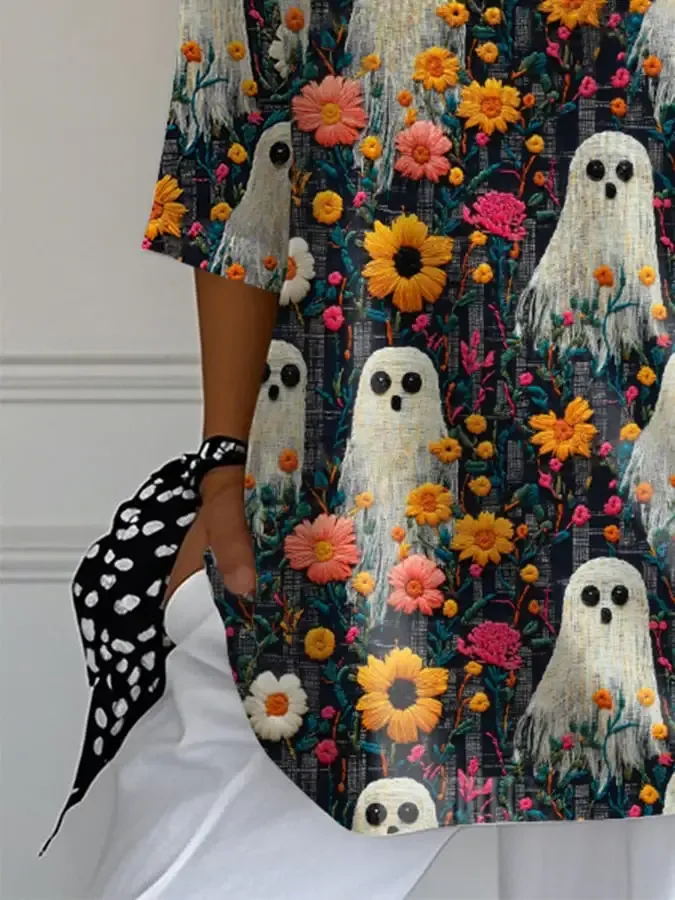 Women's Ghost Print V-Neck T-Shirt