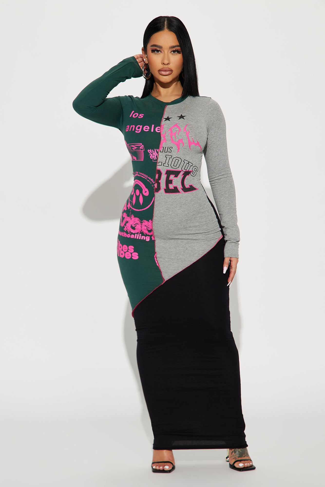 Rebel Without A Cause Maxi Dress - Grey/combo