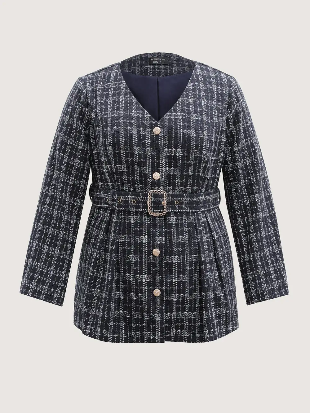 Tweed Pockets Belted Button Coat