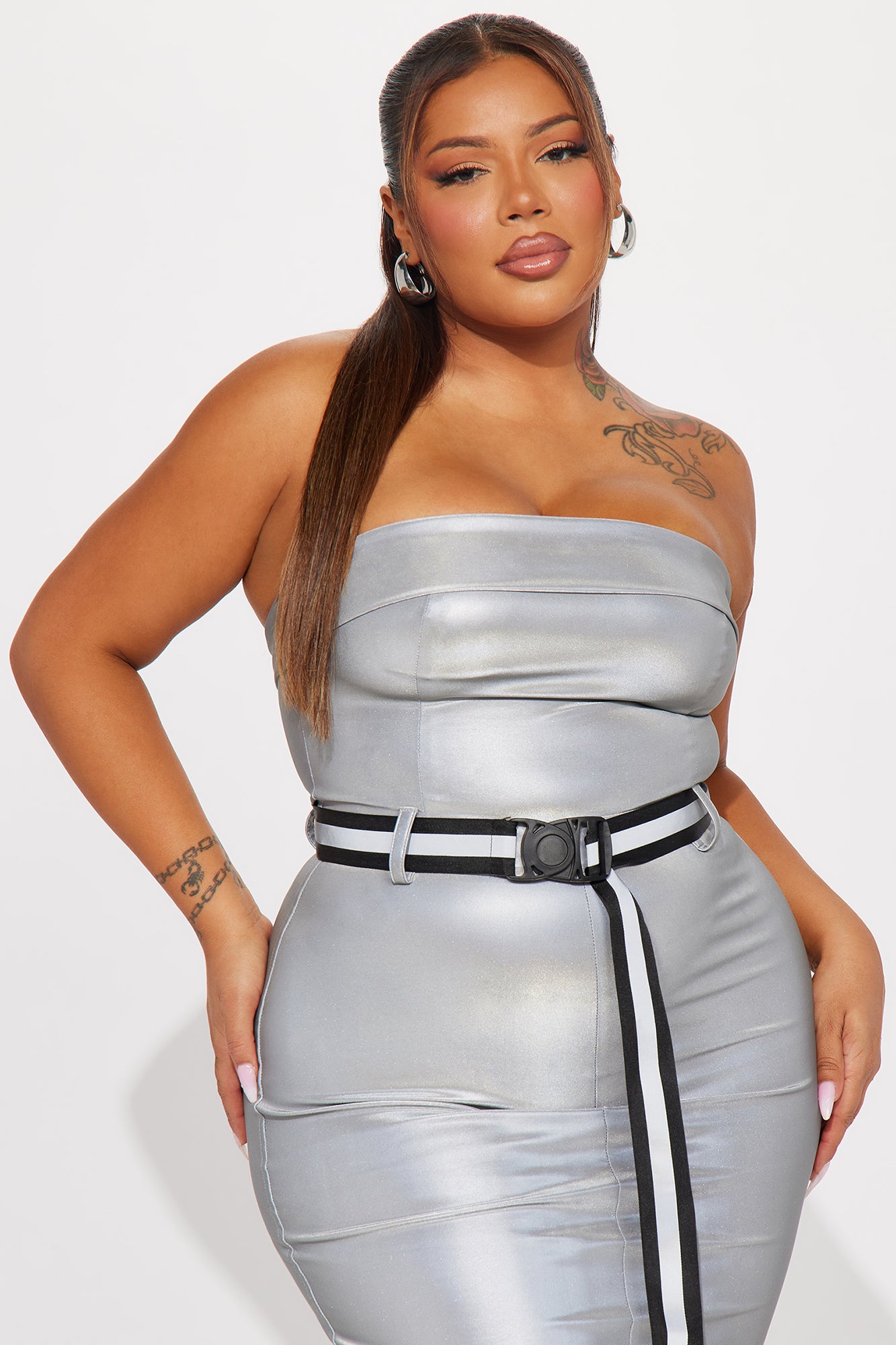 Put In Work Reflective Maxi Dress - Silver
