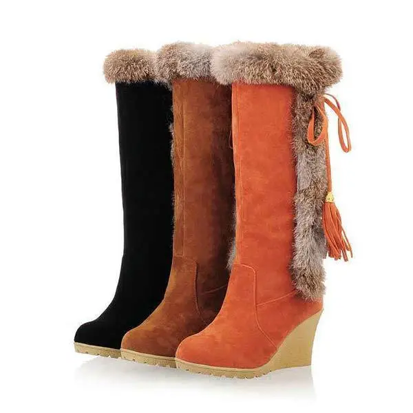 Women'S Rabbit Fur Warm Wedge Snow Boots 17020599C