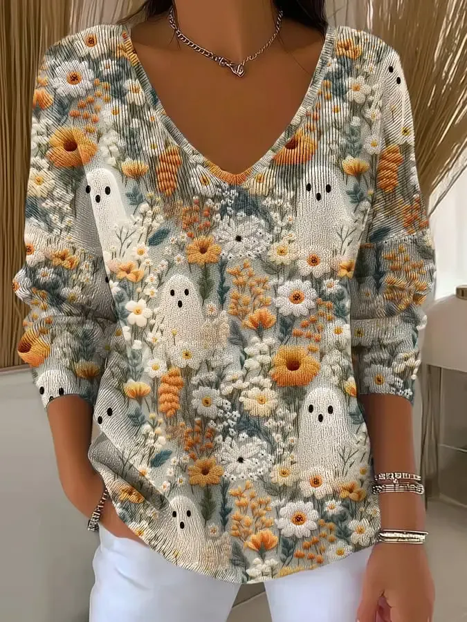 Women'S Cute Ghost Print Casual T-Shirt