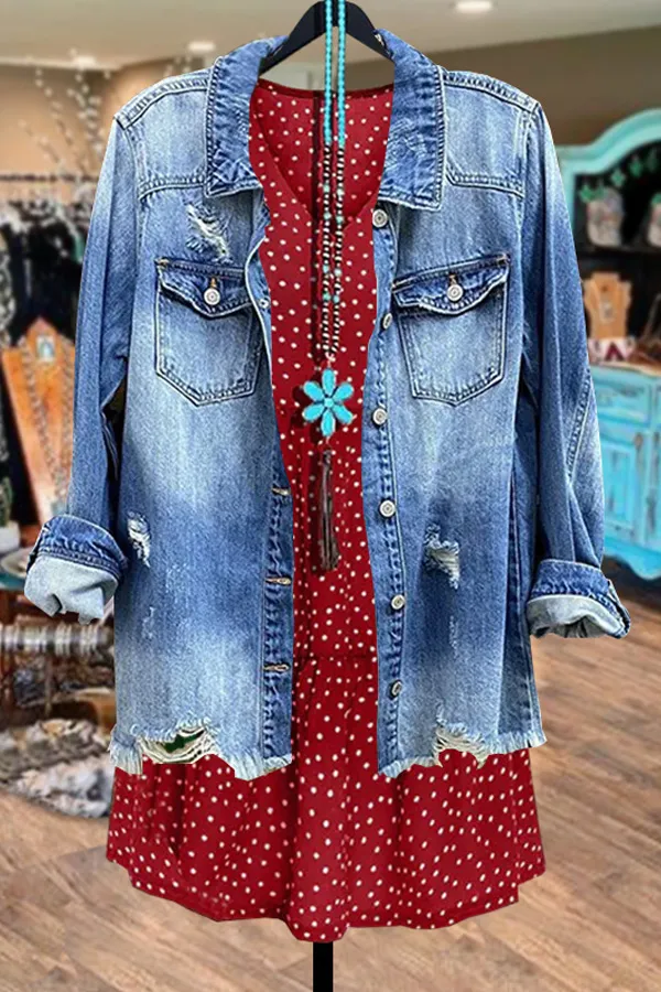 Casual Polka Dot Print V-Neck Ruffled Dress