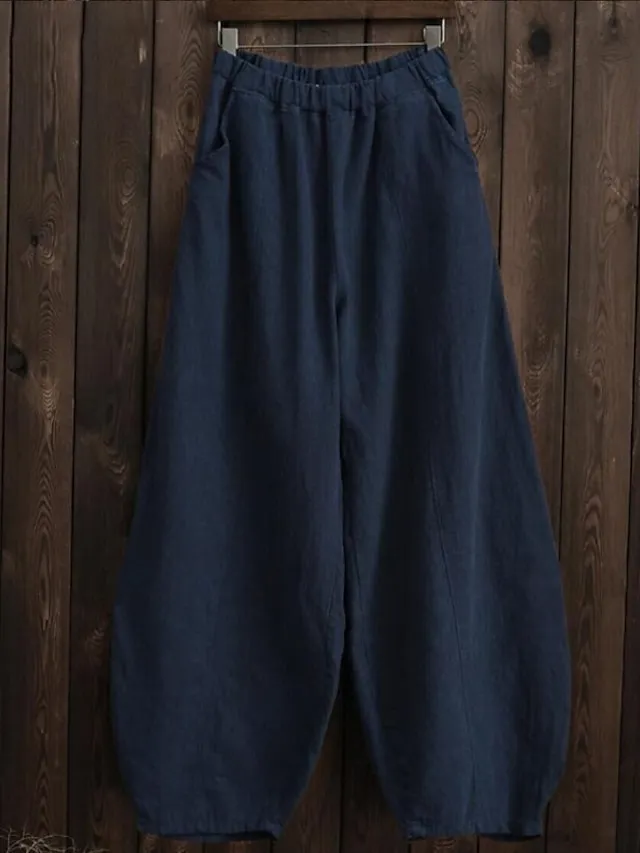 Women's Wide Leg Gauchos Pants Chinos Bloomers Full Length Cotton Pocket Baggy Micro-elastic Vacation Casual Daily Holiday Black White L XL Fall Winter