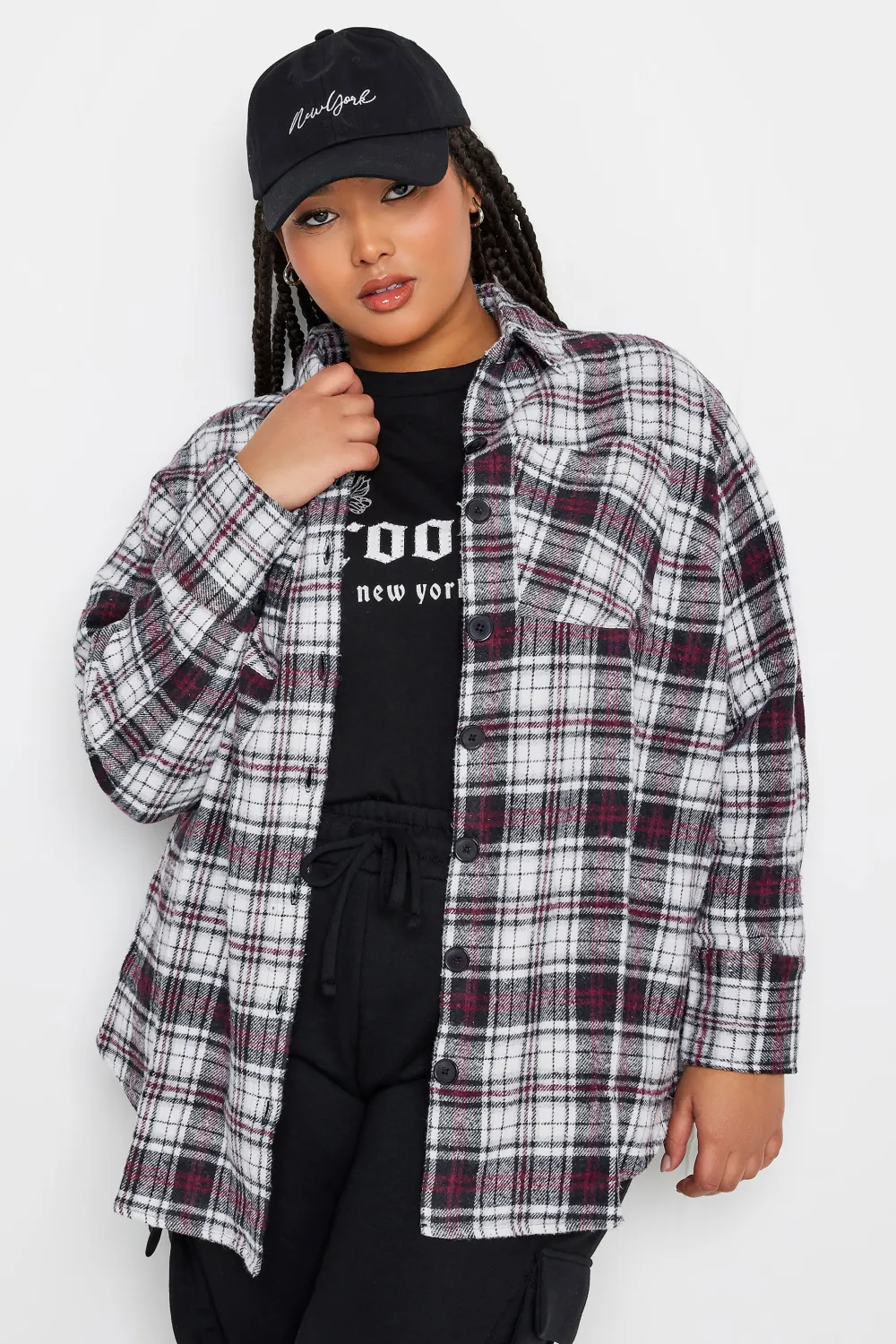 LIMITED COLLECTION Curve White & Red Check Print Shacket