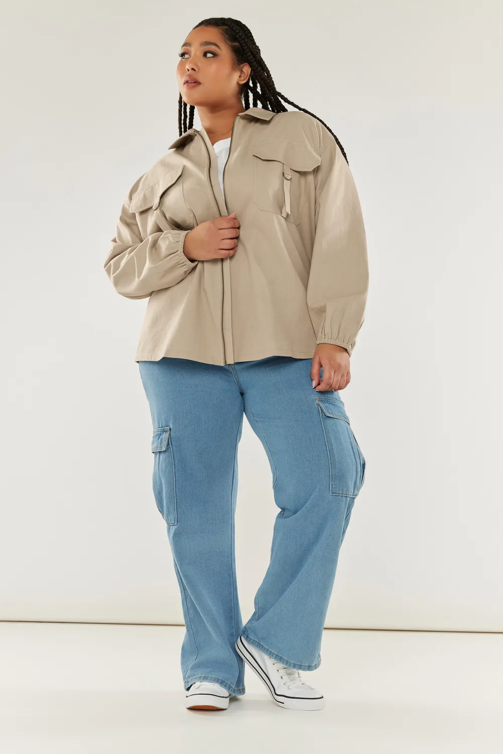 YOURS Curve Stone Brown Utility Bomber Jacket