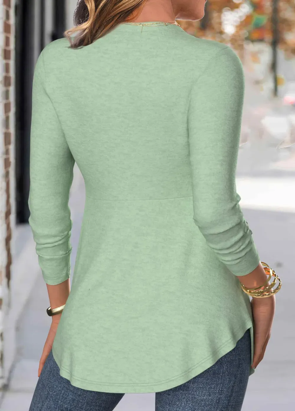 Light Green Button Geometric Print Fake Two Piece Twinset