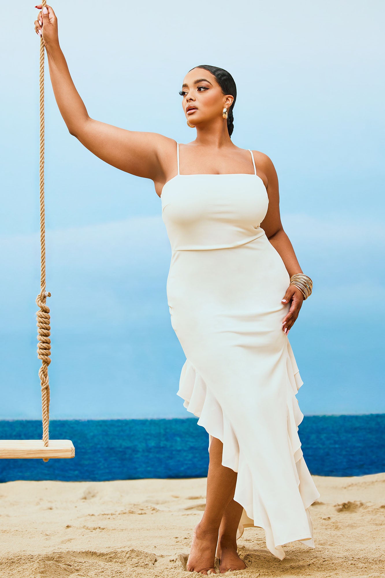 Bali Ruffle Maxi Dress - Cream
