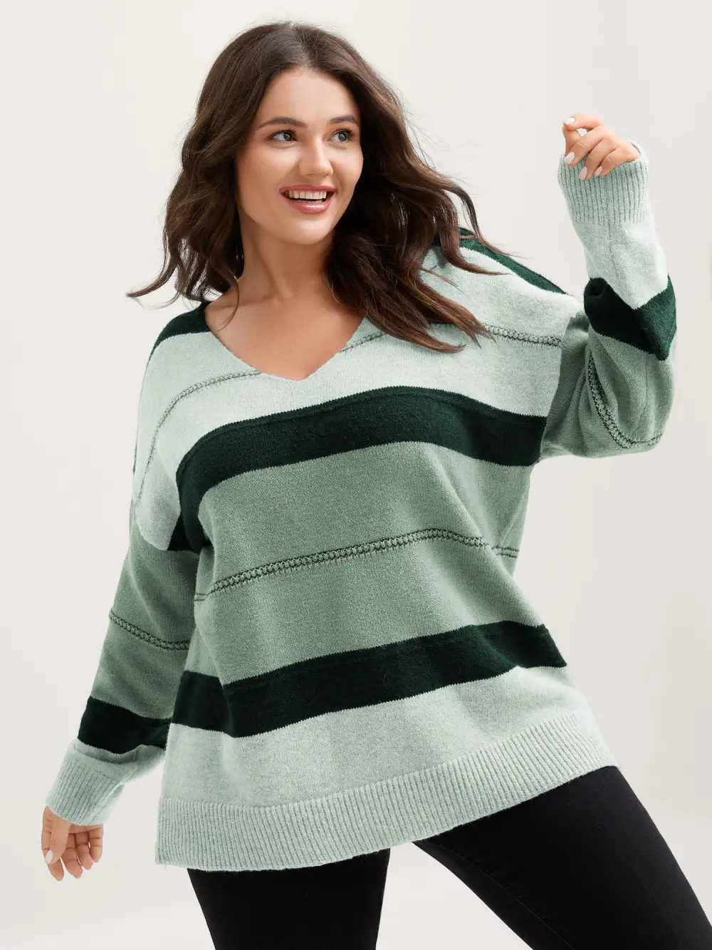 Striped Print Color Contrast Pullover