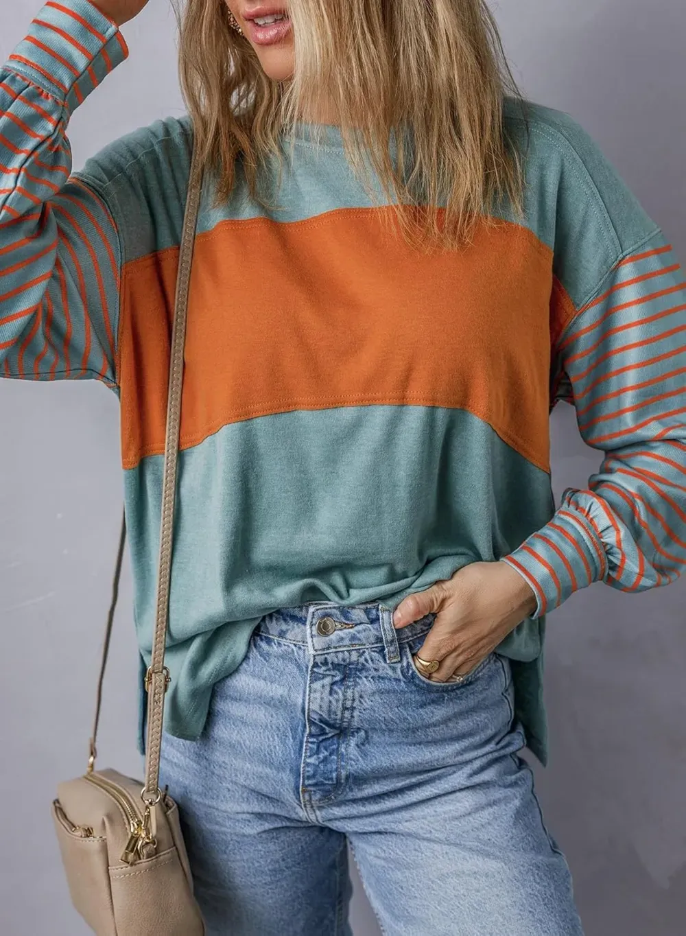 ✨Women's Cute Color Block Long Sleeve Casual Top