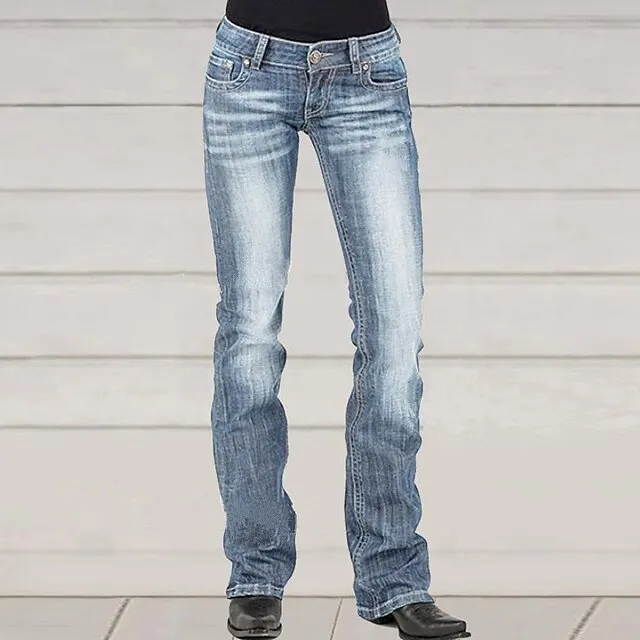 Women‘s Low Rise Jeans Trousers Pants Trousers Cotton Blend Pocket Micro-elastic Mid Waist Basic Classic Casual Streetwear Black Dark Blue S M Spring, Fall, Winter, Summer