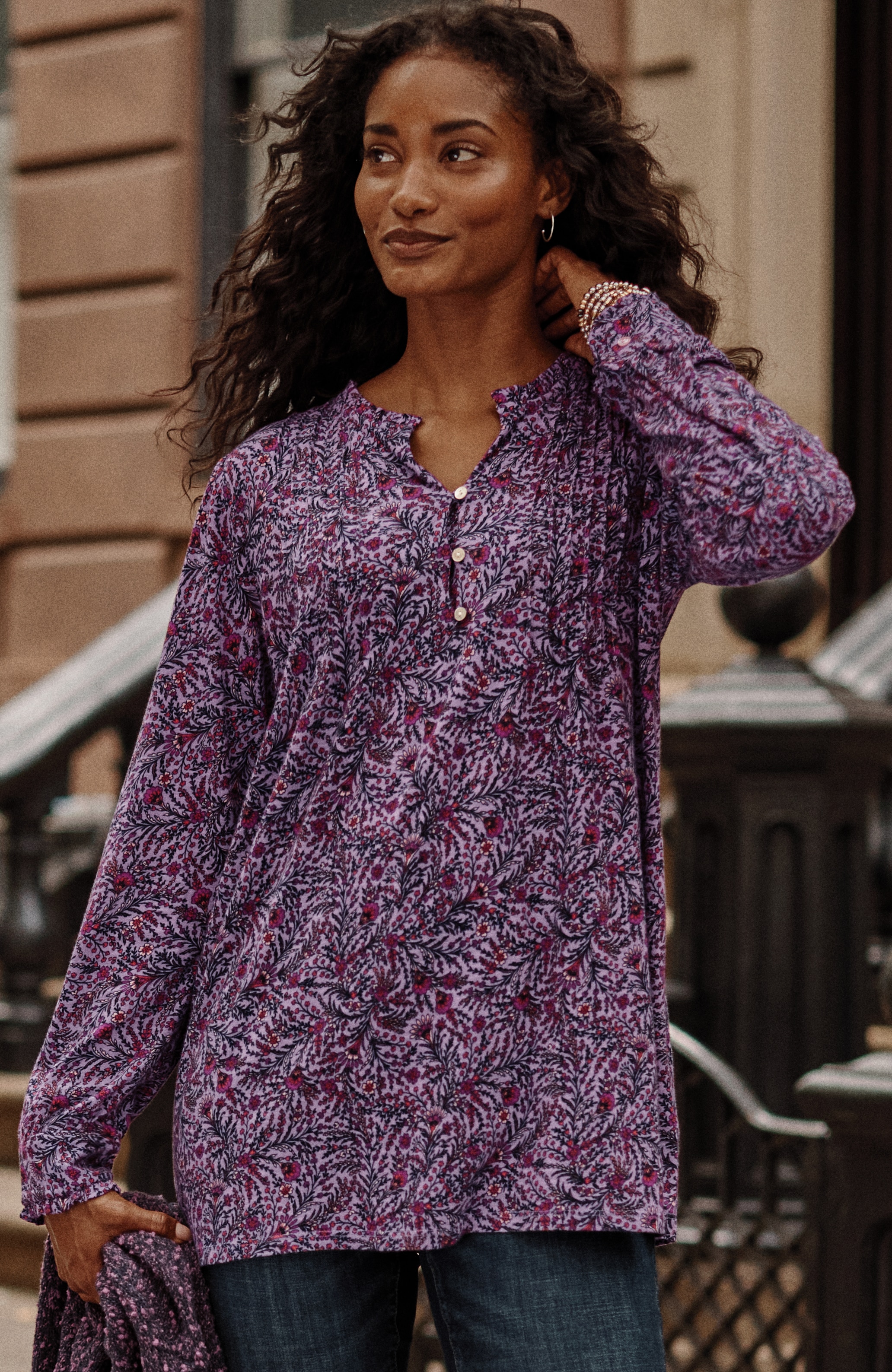 Ruffle-Trim Pintucked Tunic