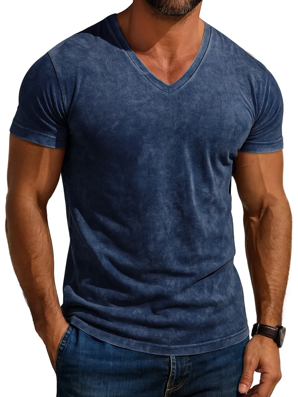 Men's Daily Retro V-neck Casual Simple Short-sleeved T-shirt