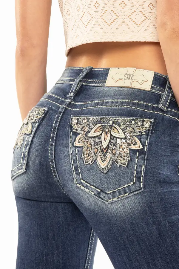 Metallic Floral Bootcut Jeans