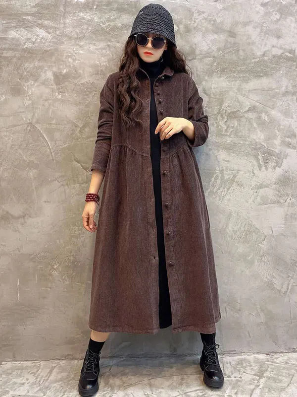 Original Solid Corduroy Lapel Dress