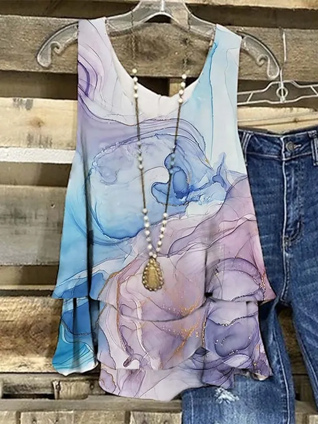 Women's Tank Top Graphic Abstract Casual Print White Sleeveless Basic Round Neck