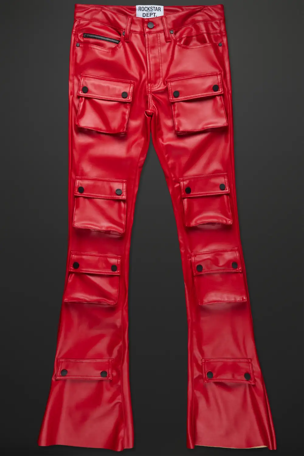 Remi Red Faux Leather Stacked Flare Jean