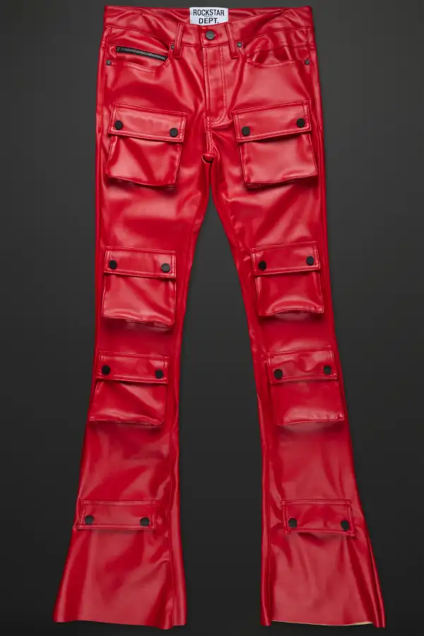 Remi Red Faux Leather Stacked Flare Jean