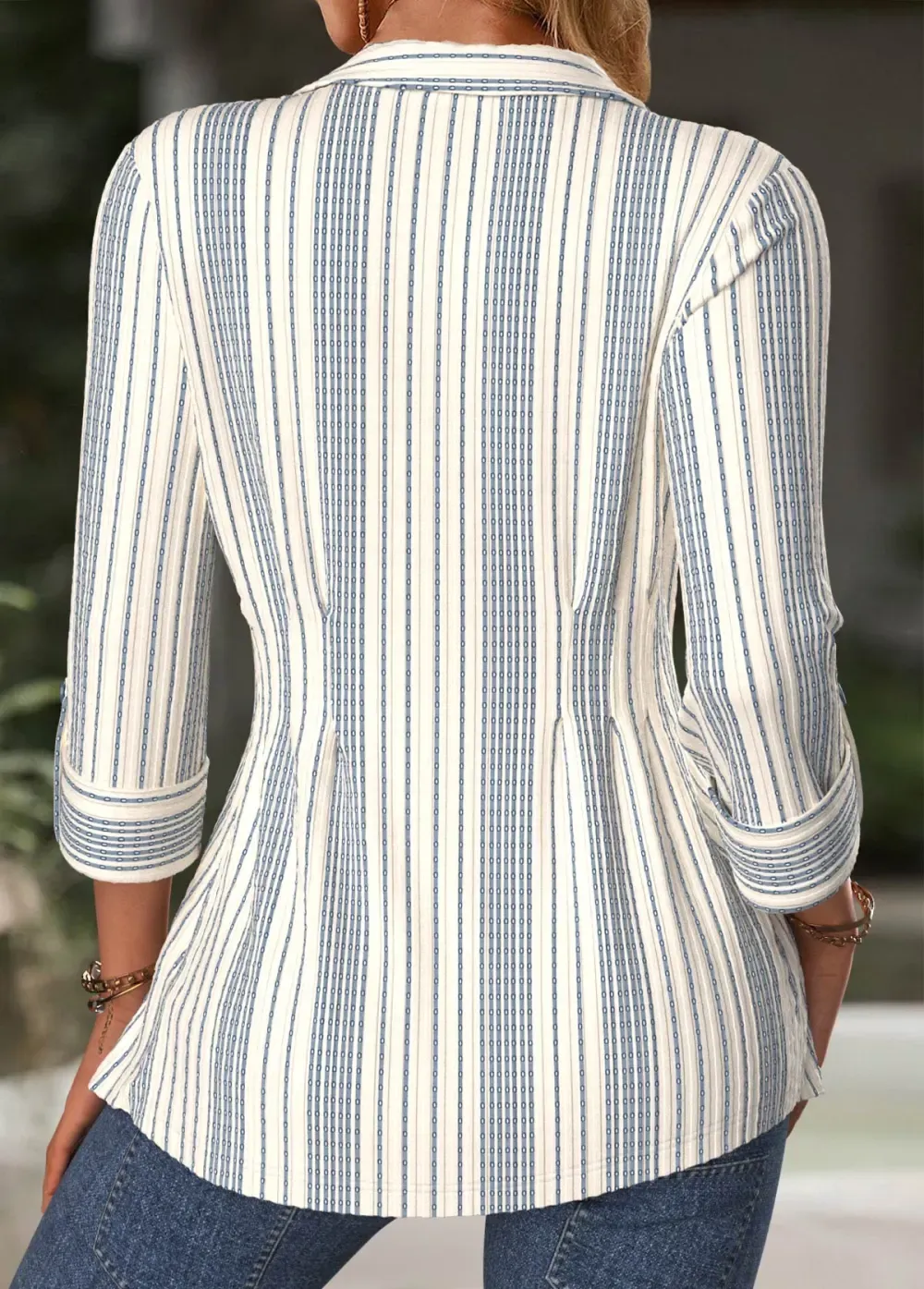 Beige Tummy Control Striped Long Sleeve Blouse