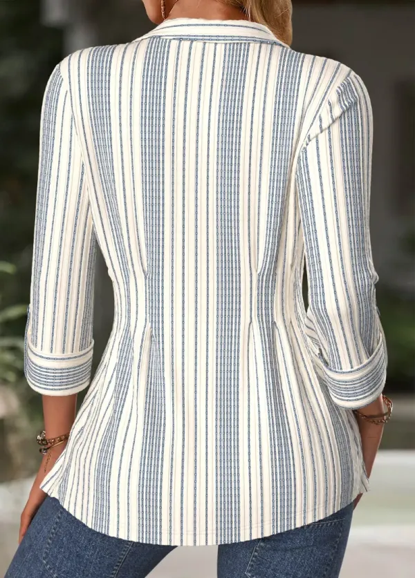 Beige Tummy Control Striped Long Sleeve Blouse