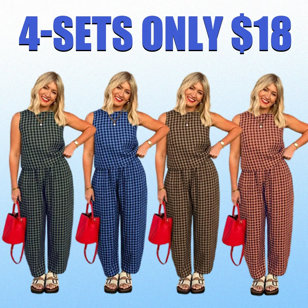 Women's Plaid Tank Top & Pants Set – Casual Sleeveless Summer Two-Piece Outfit