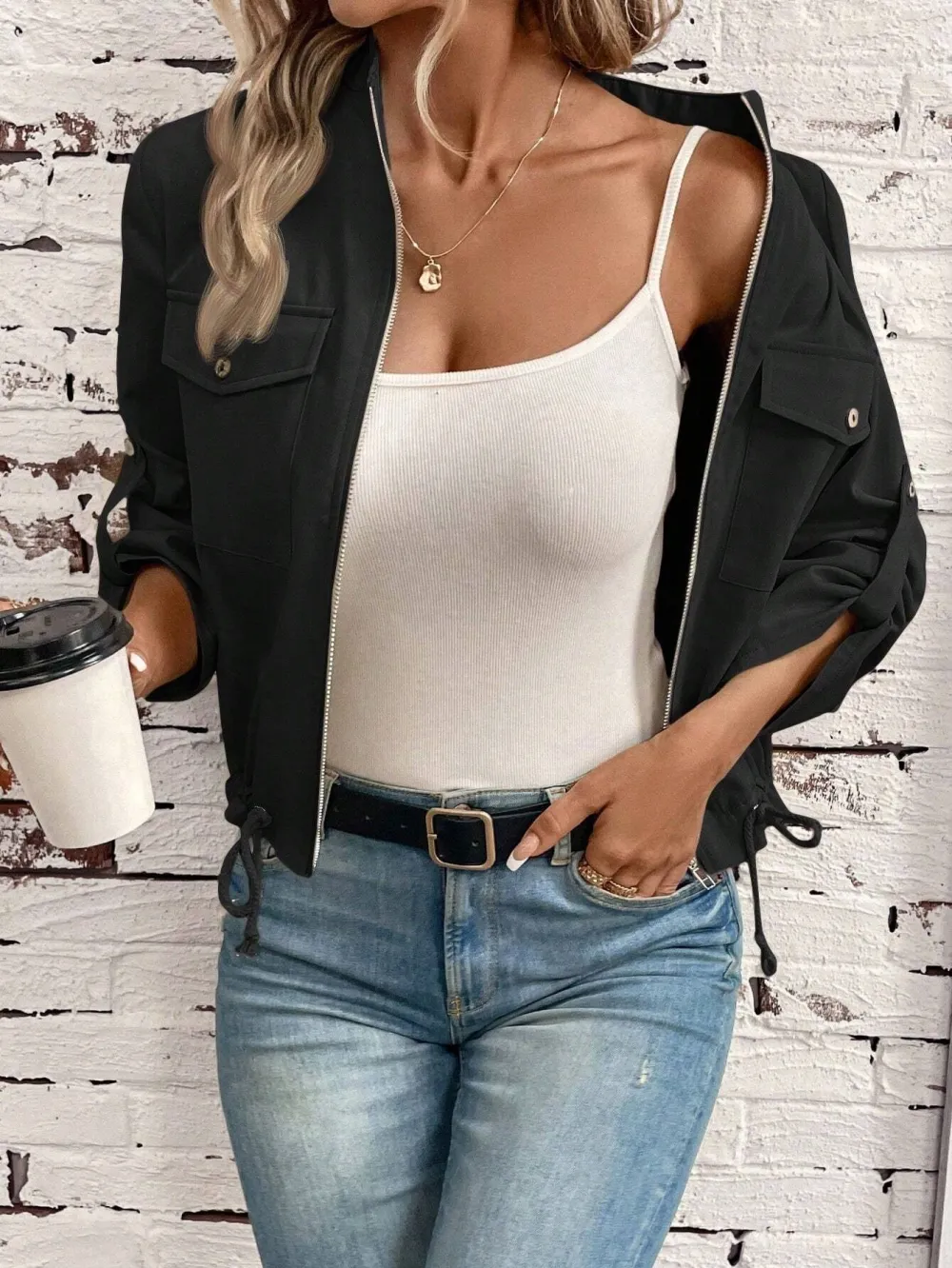 4-Seasons Retro Vintage Classic Plaid Fashionable Casual Drawstring Short Women Jacket