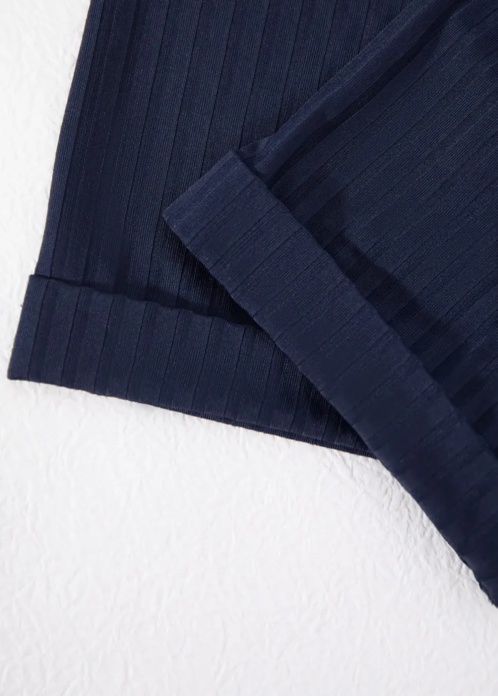 Navy Button Short Sleeve Split Neck Blouse