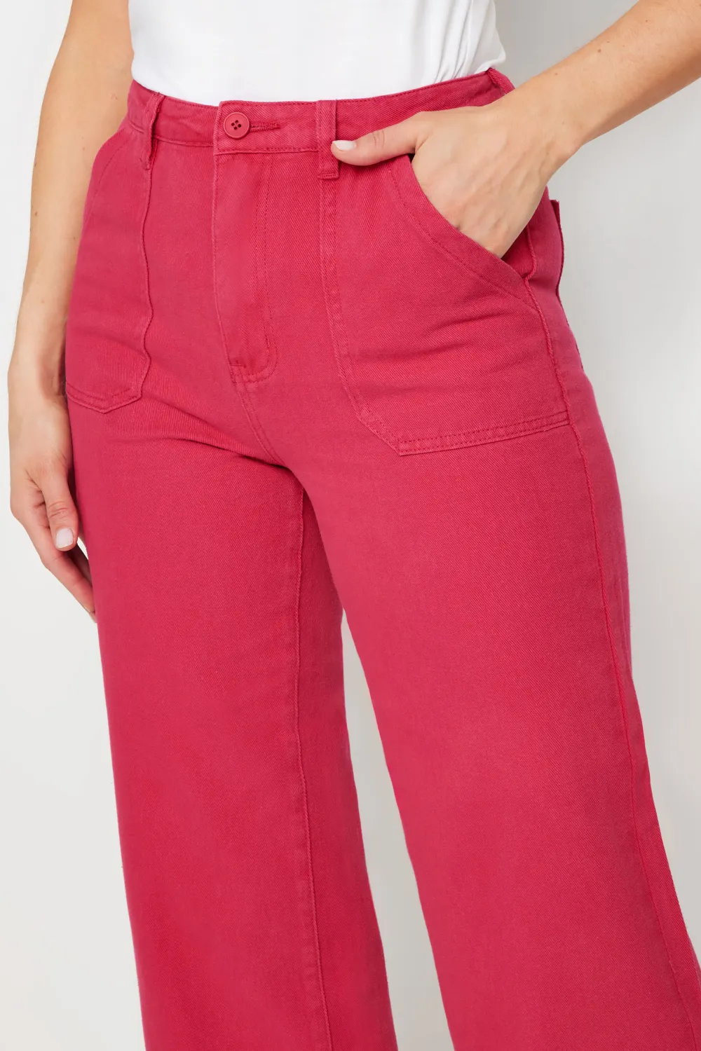 LTS Tall Bright Pink Cotton Twill Wide Leg Cropped Trousers