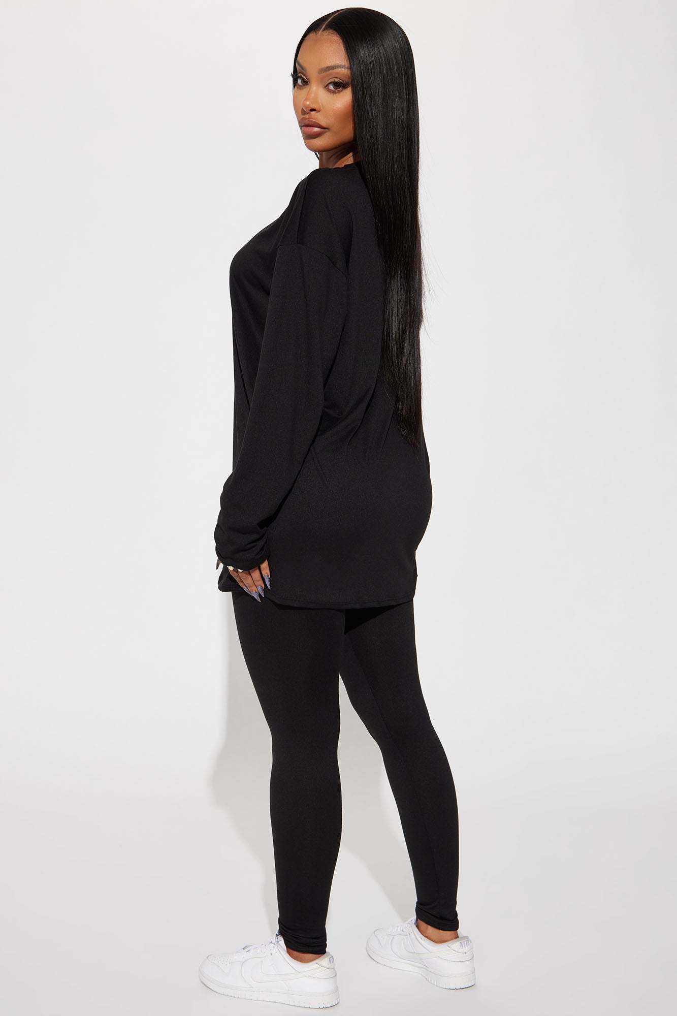 Weekend Vibes Long Sleeve Set - Black