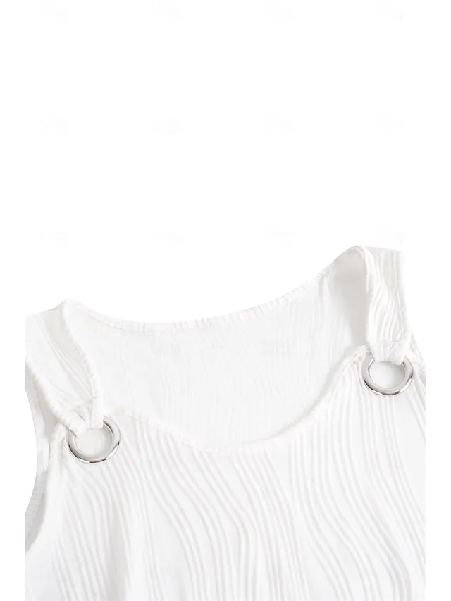Women's Tank Top Textured Cut Out Ring Vacation Basic Short Sleeve Strap White Summer