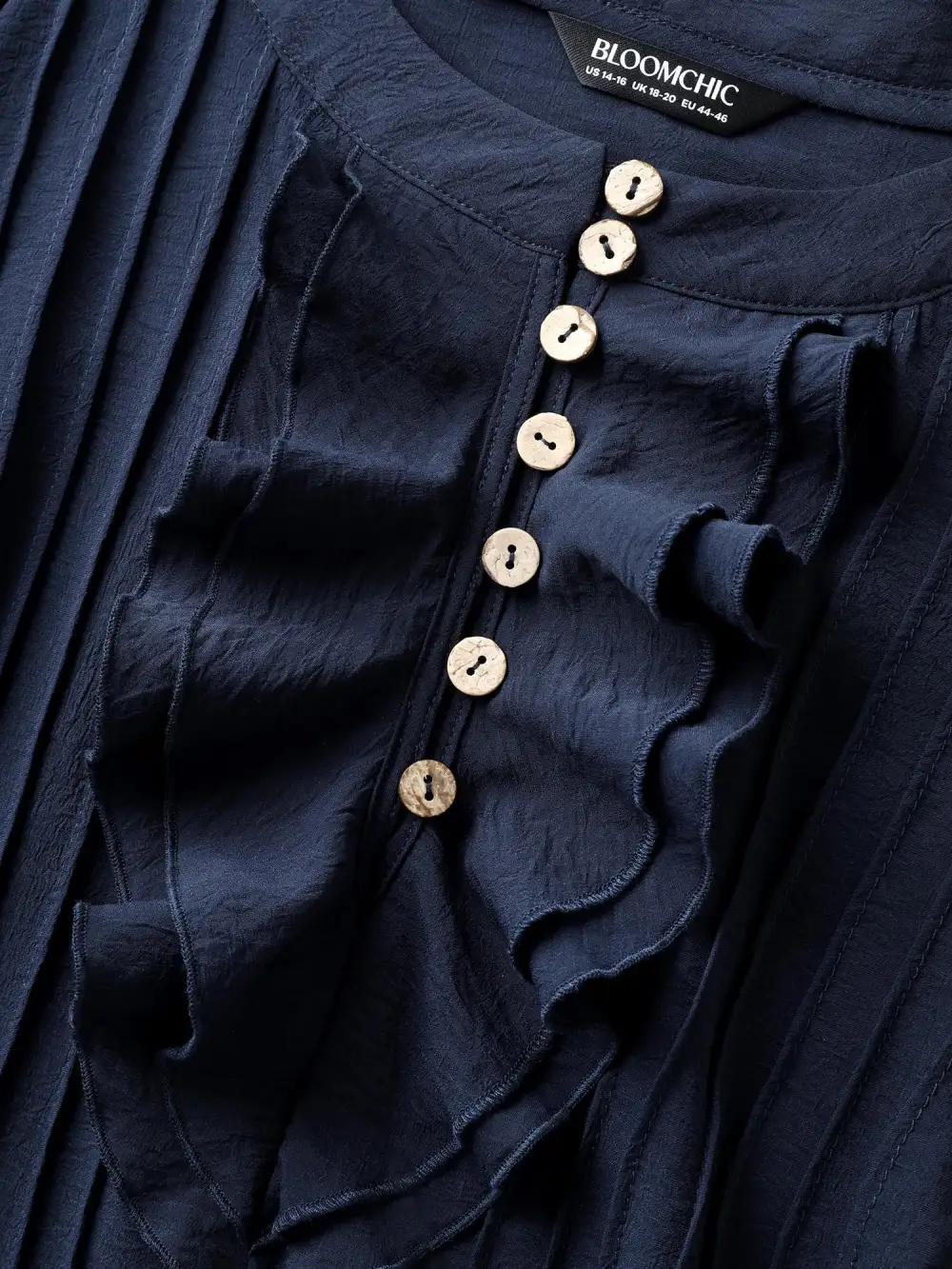 Solid Ruffle Trim Toothpick Pleat Blouse