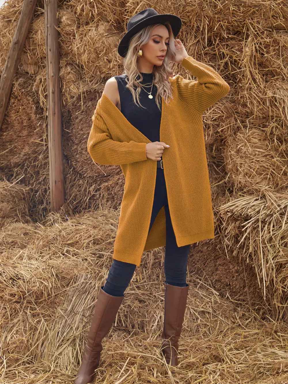 Solid Raglan Sleeve Open Front Cardigan
