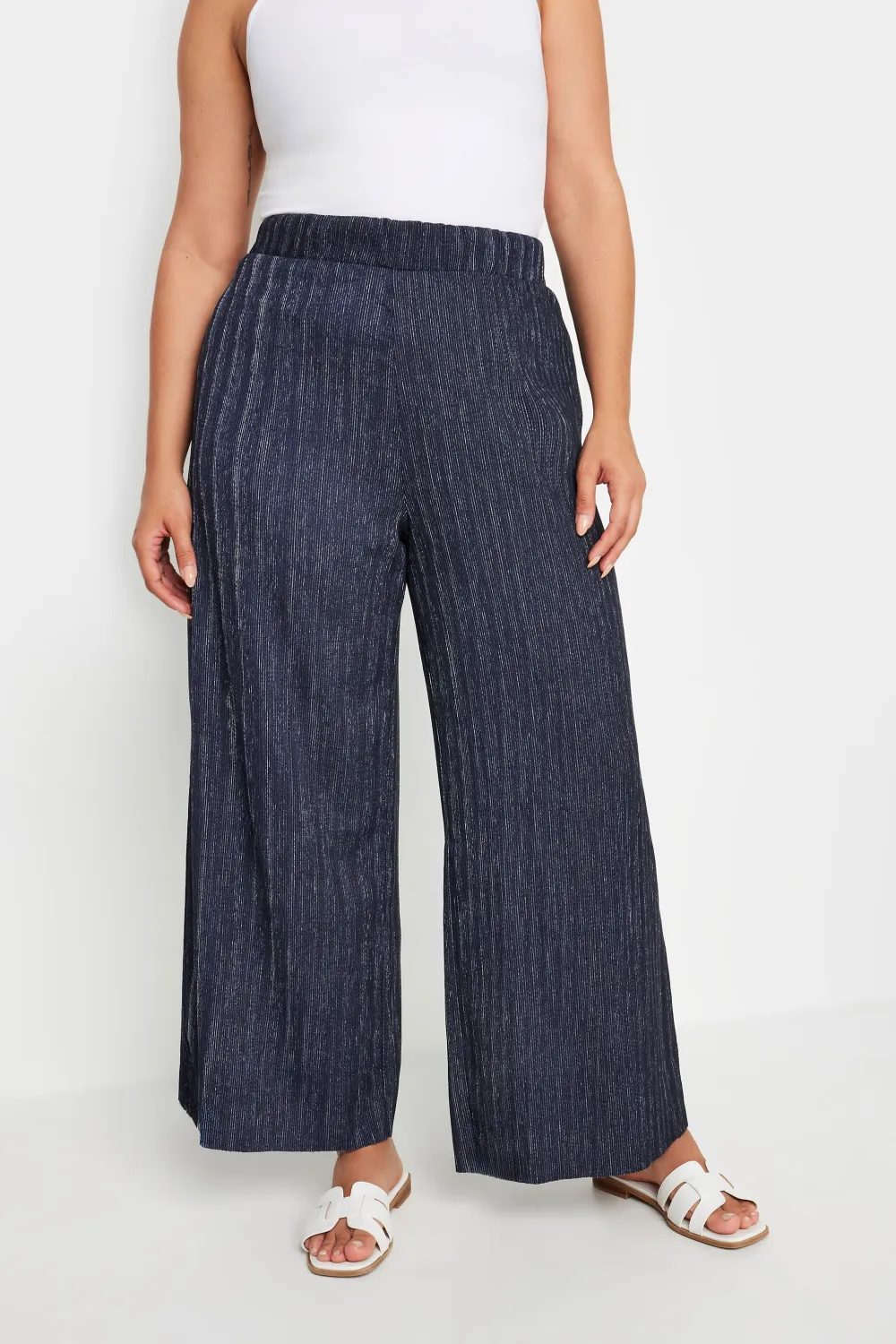 YOURS Curve Blue Abstract Print Textured Wide Leg Trousers
